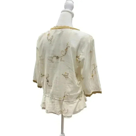 Feminine Light Cotton Deep V Short Sleeve Embroidered Button Closure Scalloped - Picture 7 of 15